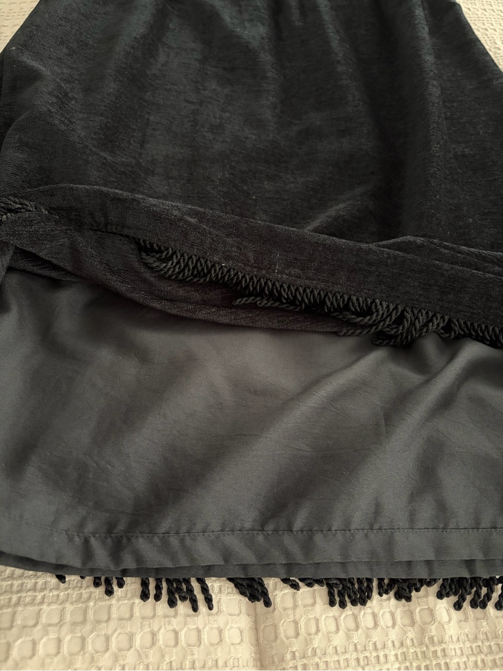 Vintage Indigo Moon Black Chenille Black Midi Skirt Fringe Hem L Artsy Boho - Picture 8 of 10